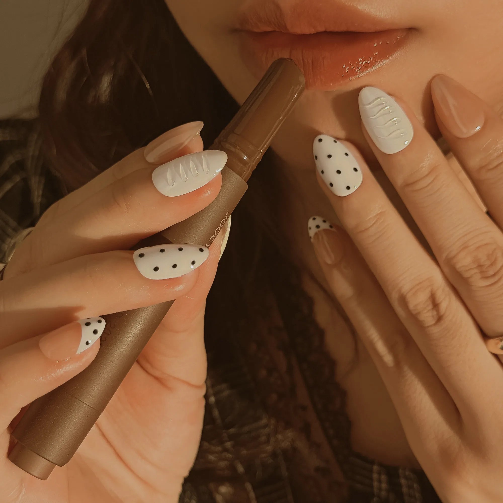 Porcelain Dot Muse press-on nails — detail image 1