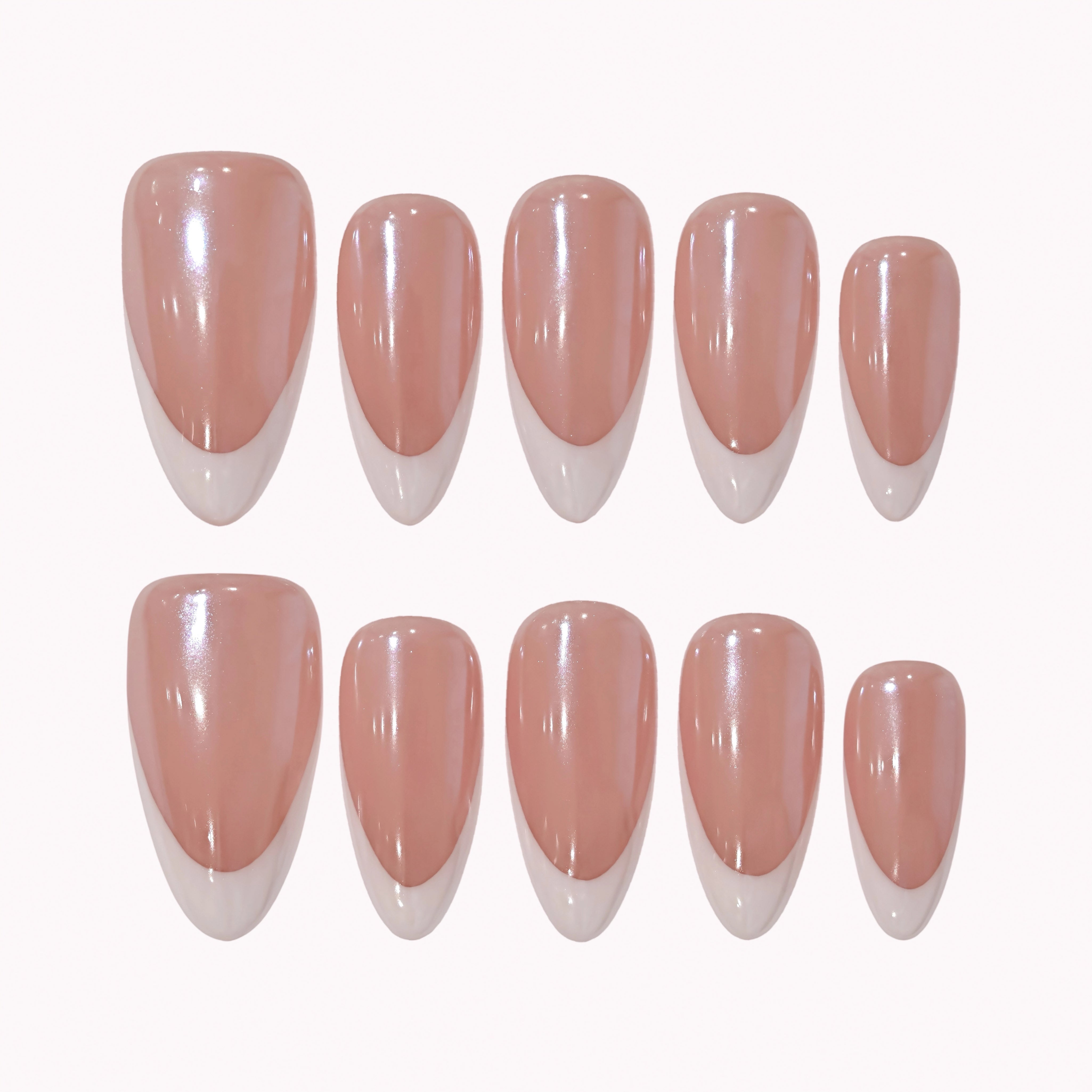 Blush French Veil press-on nails in nude pink and white with glossy French tips