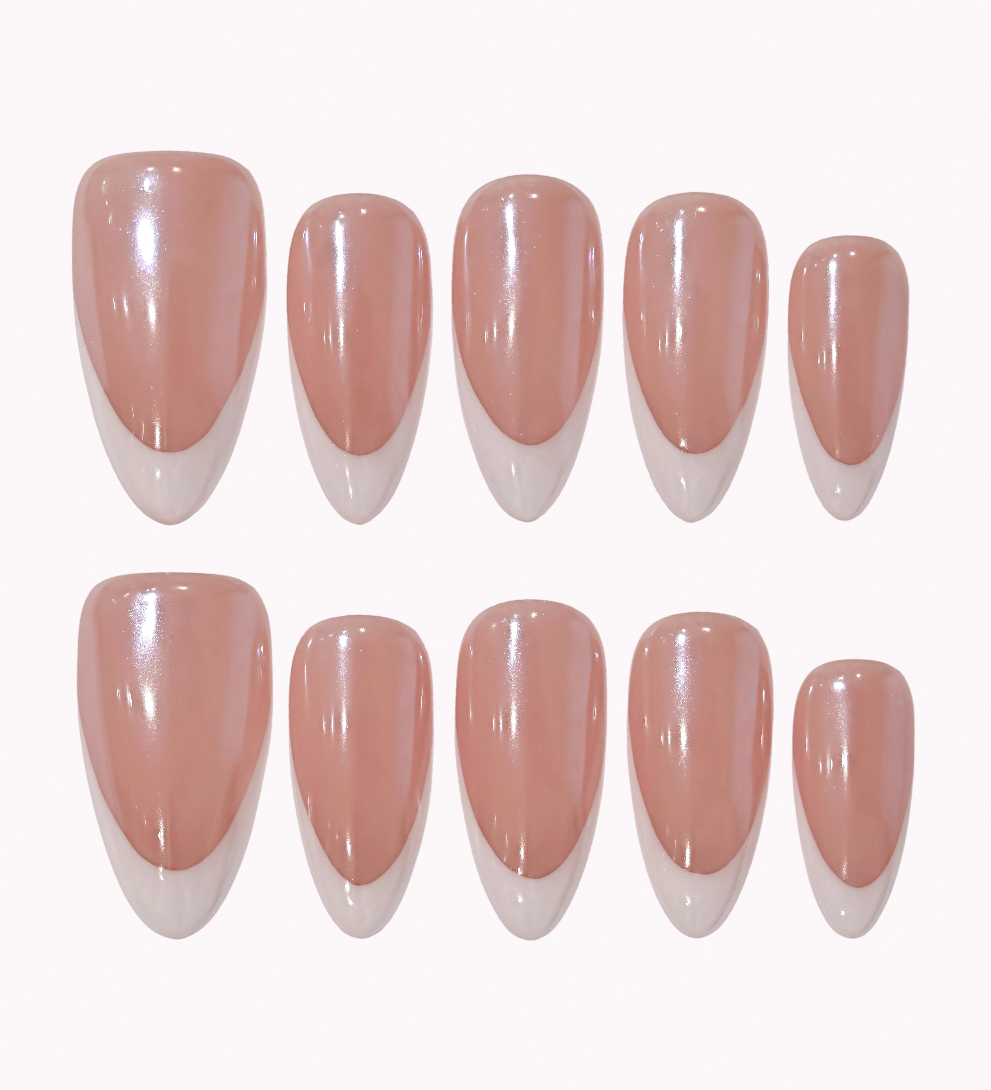 Blush French Veil press-on nails in nude pink and white with glossy French tips