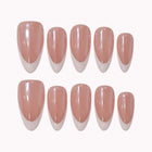 Blush French Veil press-on nails in nude pink and white with glossy French tips