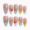 Pastel Orchard Reverie press-on nails in nude, blue, yellow, lavender, and white with 3D fruit details