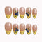 Blueberry Dot Picnic press-on nails in nude, yellow, black, blue, and green with polka dot French tips and 3D blueberry details