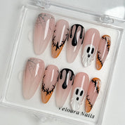 Spooky Stitch Specter press-on nails in Nude, Black, Orange, White, detail view 2