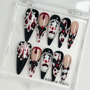 Crimson Harlequin Jewel press-on nails in Black, Red, White, Silver, detail view 4