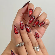 Ruby Web Enchantment press-on nails in Red, Black, Silver, detail view 1