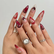 Scarlet Heart Orbit press-on nails in Red, Nude, Silver, detail view 5