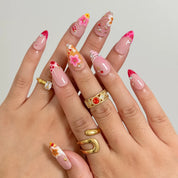 Sunset Petal Carnival press-on nails in Pink, Orange, Red, Gold, detail view 2