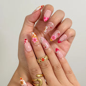 Sunset Petal Carnival press-on nails in Pink, Orange, Red, Gold, detail view 4