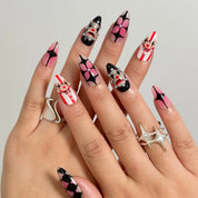 Velvet Jester Star press-on nails in Black, Pink, Red, White, detail view 3