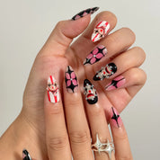 Velvet Jester Star press-on nails in Black, Pink, Red, White, detail view 2