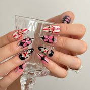 Velvet Jester Star press-on nails in Black, Pink, Red, White, detail view 1