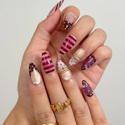 Berry Ribbon Gala press-on nails in Pink, Red, Nude, Silver, detail view 3