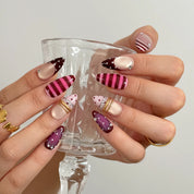 Berry Ribbon Gala press-on nails in Pink, Red, Nude, Silver, detail view 1