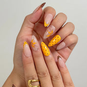 Amber Dot Whimsy press-on nails in Nude, Orange, Brown, detail view 2