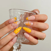 Amber Dot Whimsy press-on nails in Nude, Orange, Brown, detail view 3
