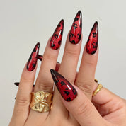 Crimson Panther Eclipse press-on nails in Red, Black, detail view 3