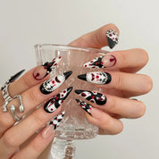 Crimson Harlequin Jewel press-on nails in Black, Red, White, Silver, detail view 2