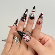Crimson Harlequin Jewel press-on nails in Black, Red, White, Silver, detail view 5