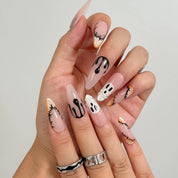 Spooky Stitch Specter press-on nails in Nude, Black, Orange, White, detail view 5
