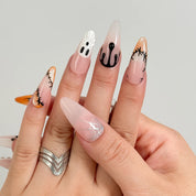 Spooky Stitch Specter press-on nails in Nude, Black, Orange, White, detail view 4