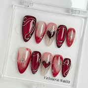 Scarlet Heart Orbit press-on nails in Red, Nude, Silver, detail view 1