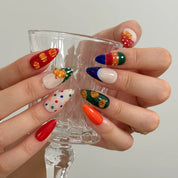 Pumpkin Parade Pop Long Almond press-on nails, modeled detail view 3