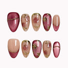 Rosewood Garden Glow press-on nails in Pink, Nude, Gold on a white background