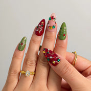 Jewel Tree Cheer Long Almond press-on nails, modeled detail view 2