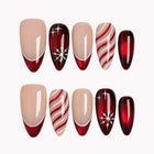 Crimson Peppermint Veil press-on nails in Red, White, Nude on a white background