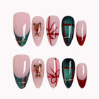Teddy Gift Gala press-on nails in Pink, Green, Red on a white background