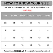 Veloura Nails fingernail size guide with nail width measurements in millimeters